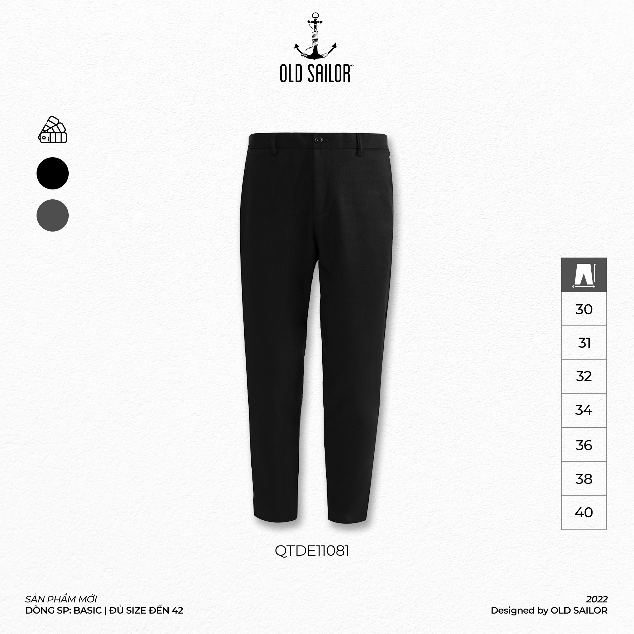 Quần tây nam phom basic Old Sailor - O.S.L BASIC PANT - BLACK - QTDE11081 - đen - Big size upto 40