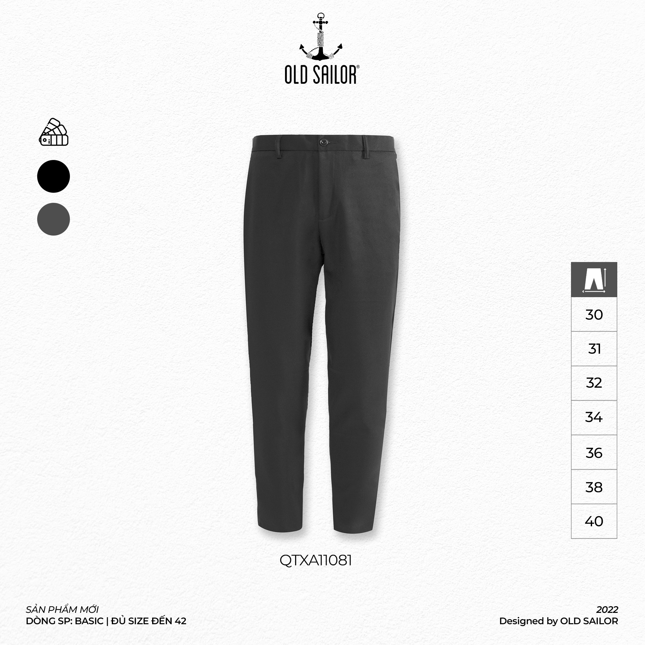 Quần tây nam phom basic Old Sailor - O.S.L BASIC PANT - GREY - QTXA11081 - xám - Big size upto 40