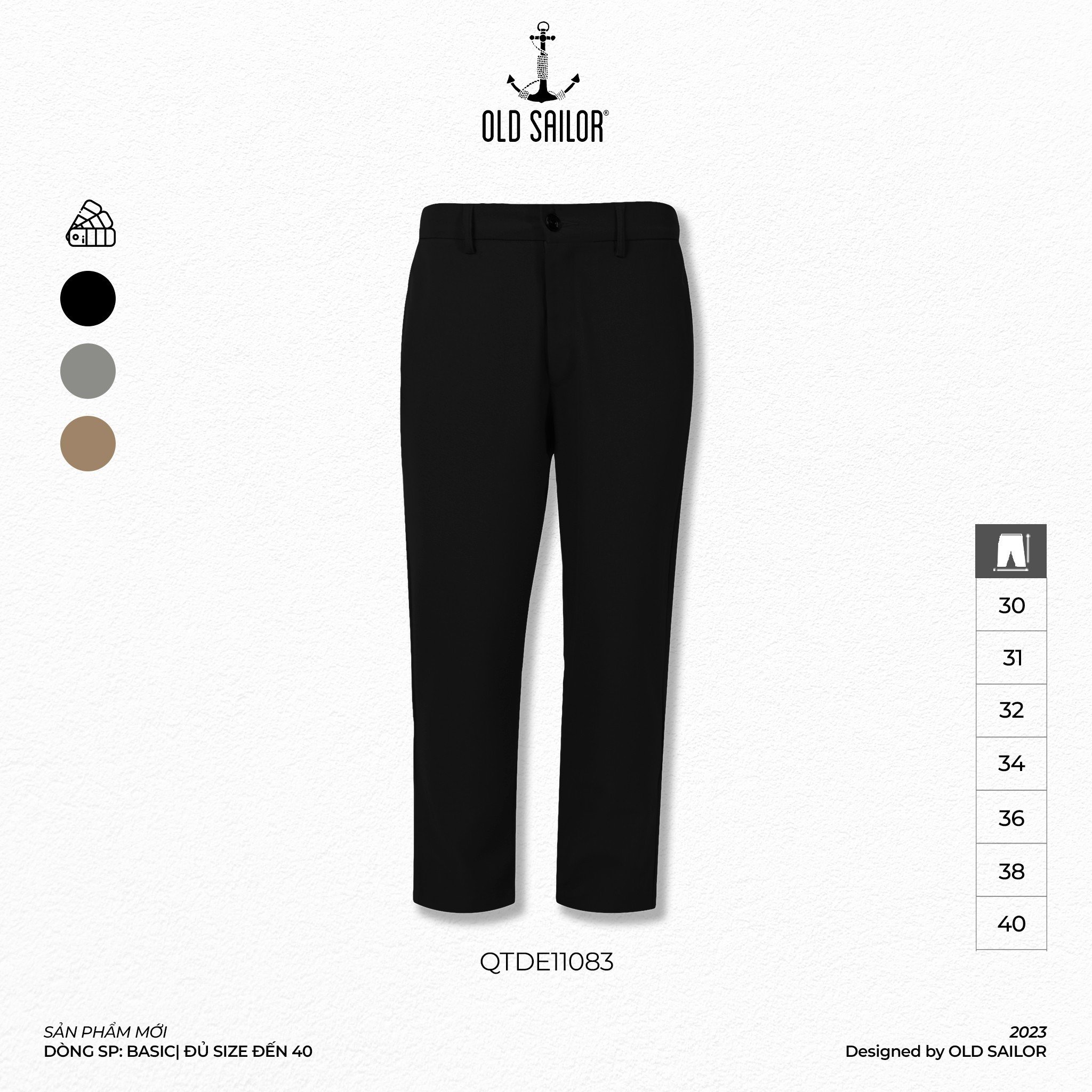 Quần tây lưng thun nam Old Sailor - O.S.L DESIGN TROUSER - BLACK - QTDE11083 - đen - Big size upto 40