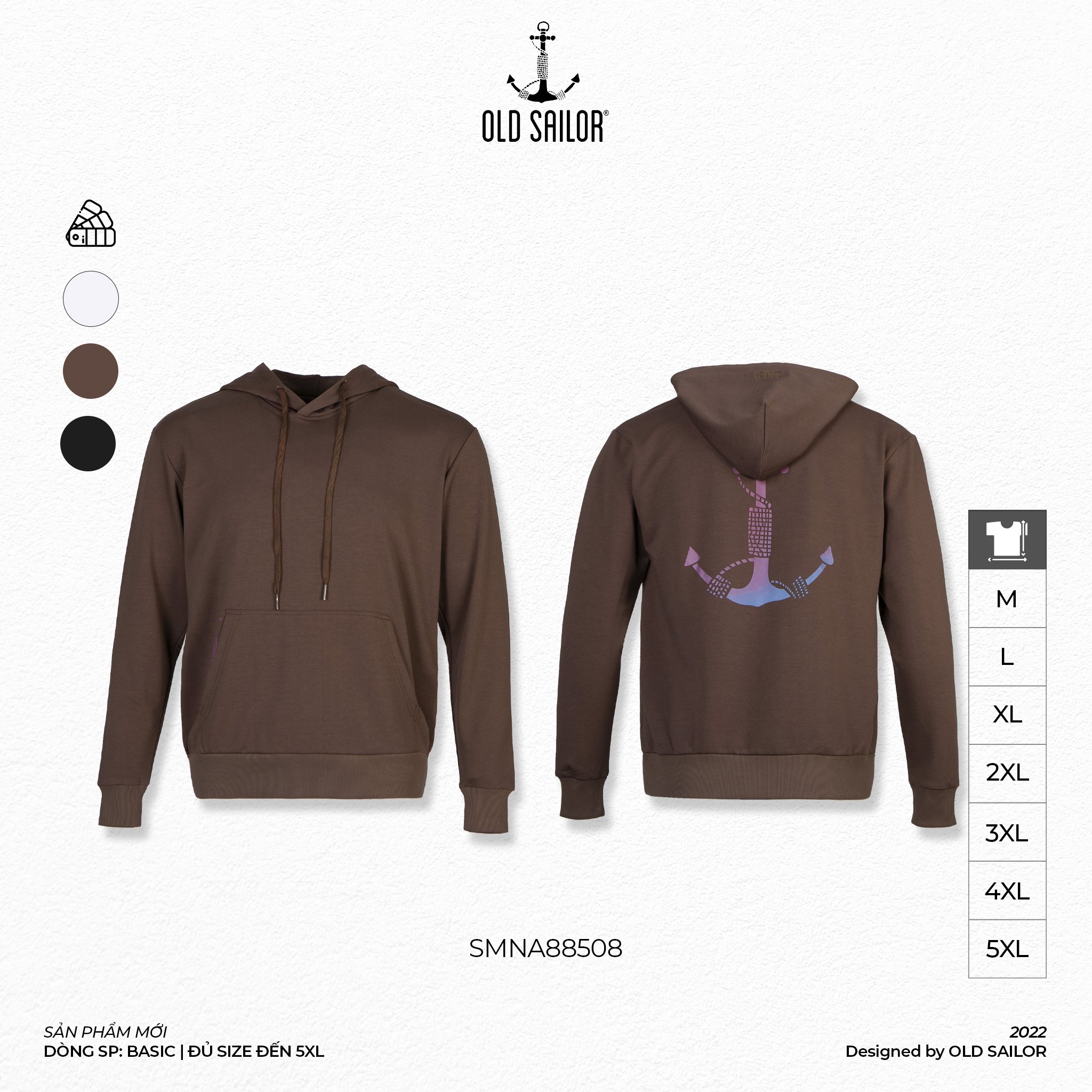 Áo hoodie nam in họa tiết mỏ neo Old Sailor - O.S.L HOLOGRAM LOGO HOODIE - BROWN - SMNA88508 - nâu - Big size upto 5XL